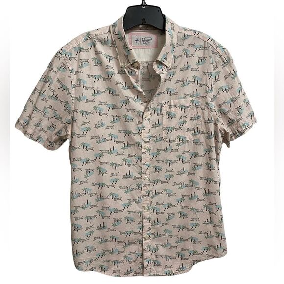 Original Penguin Animal Jungle Button Up Shirt Men's Size L Pink Preppy Summer - Picture 2 of 16